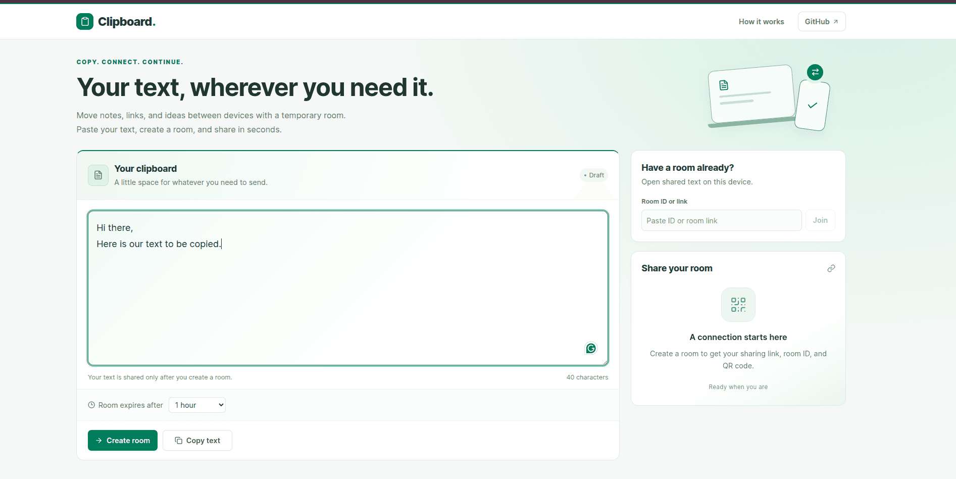 Clipboard deployed room-sharing interface